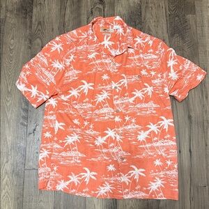 Joe Marlin Salmon Color Hawaiian Shirt with Palm Tree Print